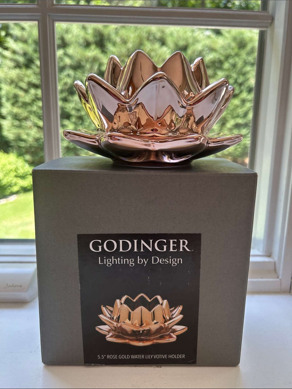 New Godinger Rose Gold Water Lily Votive Holder